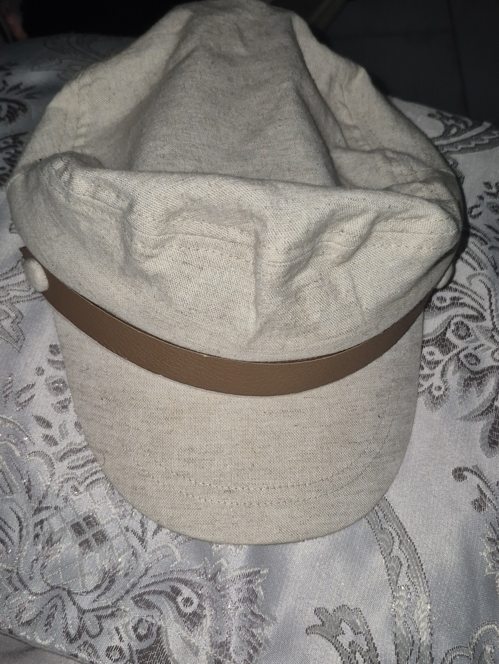 Time and Tru Beige Canvas Newsboy Cap with Tan Band